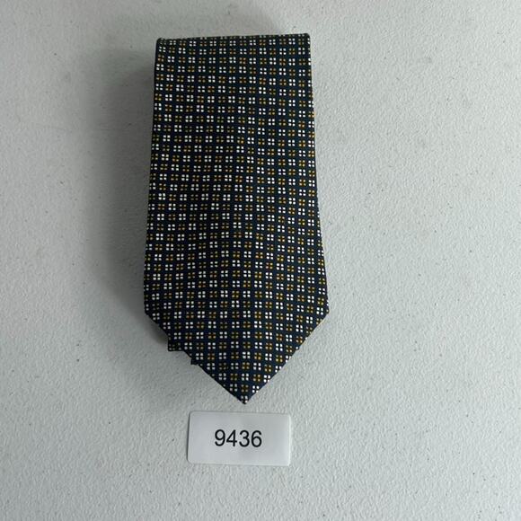Lauren Ralph Lauren Men's Necktie Blue Yellow Geometric 100% Silk Hand Finished - Picture 6 of 6